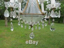 Small Vintage Antique Macaroni Beaded Prism Cut Glass Crystal Italy Chandelier