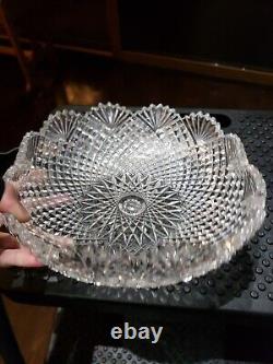 Square Crimp Bowl American Brilliant Cut glass Crystal Hawkes Strawberry Diamond