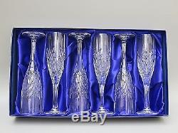 St Andrews Crystal Cisier Cut Glass Champagne Flutes Set Of 6-box- 8 2/3 Tall