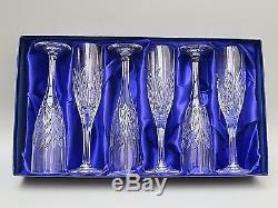 St Andrews Crystal Cisier Cut Glass Champagne Flutes Set Of 6-box- 8 2/3 Tall