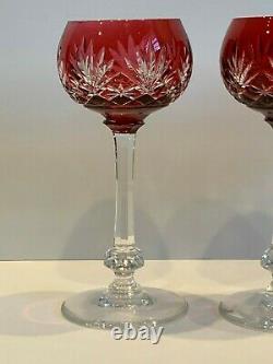 St Louis Crystal France Massenet Cranberry Cut Hock Wine Glasses Set of 3