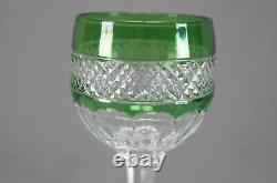 St Louis Trianon Green Cut to Clear Crystal 7 1/8 Inch Hock Wine Glass