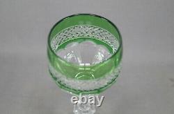 St Louis Trianon Green Cut to Clear Crystal 7 1/8 Inch Hock Wine Glass