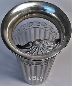Sterling Silver & Cut Crystal Glass Cocktail Mixer Shaker Strainer Antique