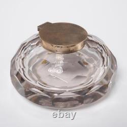 Sterling Silver Faceted Cut Crystal Glass Flip Top Antique Inkwell