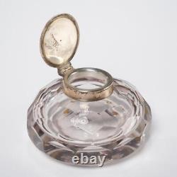 Sterling Silver Faceted Cut Crystal Glass Flip Top Antique Inkwell