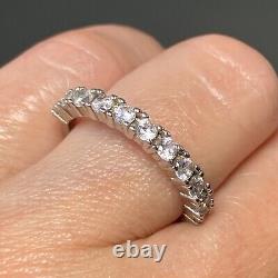 Sterling Silver White Clear Crystal Cut Glass Vintage Band Ring Size 8.25