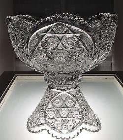 Straus Macy's American Brilliant Period ABP Cut Crystal Punch Bowl & Stand Sweet