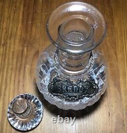 Stuart Decanter Cut Leaded Crystal Glass With Sterling Silver Brandy tag Signed