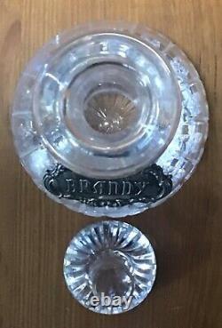 Stuart Decanter Cut Leaded Crystal Glass With Sterling Silver Brandy tag Signed