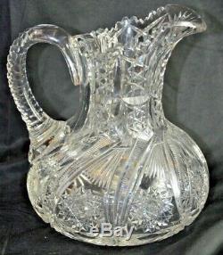 Stunning! Abp Brilliant Cut Crystal Hobstar And Fan 8 1/2 Pitcher 1895-1916