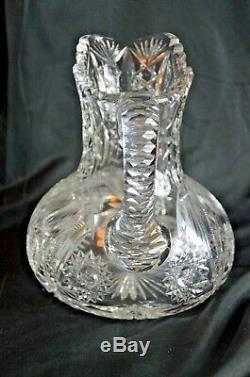 Stunning! Abp Brilliant Cut Crystal Hobstar And Fan 8 1/2 Pitcher 1895-1916