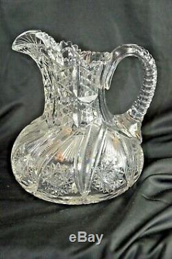 Stunning! Abp Brilliant Cut Crystal Hobstar And Fan 8 1/2 Pitcher 1895-1916