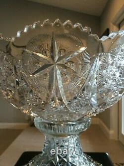 Stunning American Brilliant Cut Glass Crystal Two Piece Punch Bowl