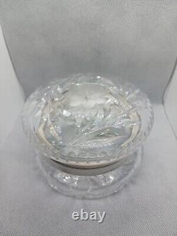 Stunning Antique 5 Powder Jar Floral Cut Crystal/ Glass Silver Hinge Edwardian