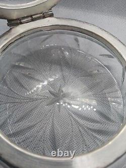 Stunning Antique 5 Powder Jar Floral Cut Crystal/ Glass Silver Hinge Edwardian