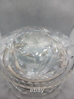Stunning Antique 5 Powder Jar Floral Cut Crystal/ Glass Silver Hinge Edwardian