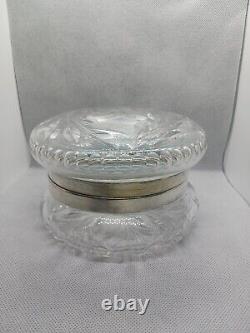 Stunning Antique 5 Powder Jar Floral Cut Crystal/ Glass Silver Hinge Edwardian