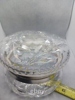 Stunning Antique 5 Powder Jar Floral Cut Crystal/ Glass Silver Hinge Edwardian