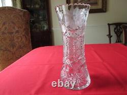 Stunning Antique American Brilliant Period Cut Lead Crystal Corset Vase 11 3/4
