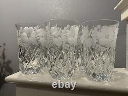 Stunning Cut Crystal Frosted Etching Tumblers 6 oz Capacity. Amazing Set of 6