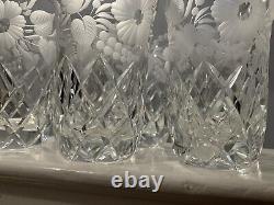 Stunning Cut Crystal Frosted Etching Tumblers 6 oz Capacity. Amazing Set of 6