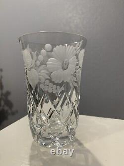 Stunning Cut Crystal Frosted Etching Tumblers 6 oz Capacity. Amazing Set of 6