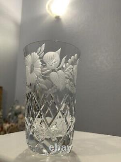 Stunning Cut Crystal Frosted Etching Tumblers 6 oz Capacity. Amazing Set of 6