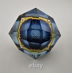 Stunning Murano Cut Crystal Faceted Art Glass Ashtray Dish Vintage and Glows