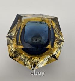 Stunning Murano Cut Crystal Faceted Art Glass Ashtray Dish Vintage and Glows