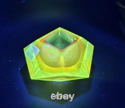 Stunning Murano Cut Crystal Faceted Art Glass Ashtray Dish Vintage and Glows