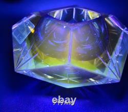 Stunning Murano Cut Crystal Faceted Art Glass Ashtray Dish Vintage and Glows