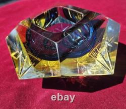 Stunning Murano Cut Crystal Faceted Art Glass Ashtray Dish Vintage and Glows