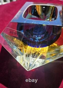 Stunning Murano Cut Crystal Faceted Art Glass Ashtray Dish Vintage and Glows