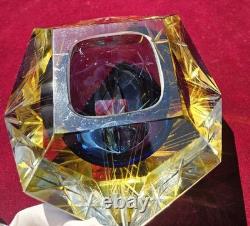 Stunning Murano Cut Crystal Faceted Art Glass Ashtray Dish Vintage and Glows