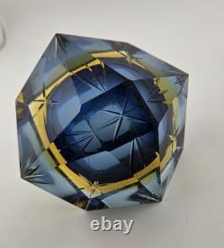 Stunning Murano Cut Crystal Faceted Art Glass Ashtray Dish Vintage and Glows