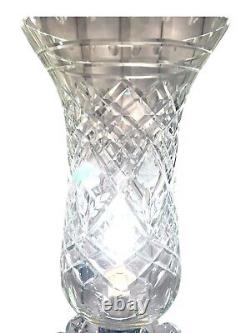 Stunning Pair Antique Cut Crystal Glass Luster Lamps Prisms Etched Hurricane