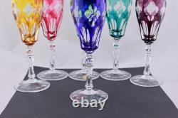 Stunning Set Of 6 Nachtmann Cut To Clear Multicolor Crystal Prezioso Flutes-mint