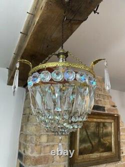 Stunning Vintage Aurora Borealis Cut Crystal Glass Bag Chandelier c 1940's