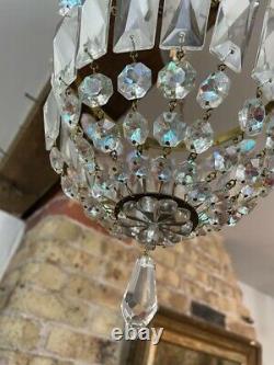 Stunning Vintage Aurora Borealis Cut Crystal Glass Bag Chandelier c 1940's