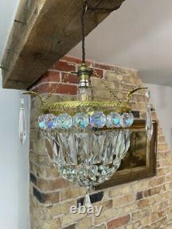 Stunning Vintage Aurora Borealis Cut Crystal Glass Bag Chandelier c 1940's