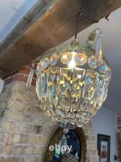 Stunning Vintage Aurora Borealis Cut Crystal Glass Bag Chandelier c 1940's