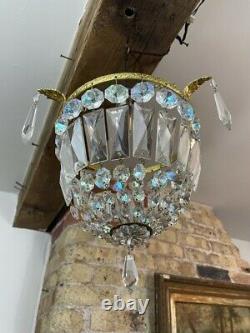 Stunning Vintage Aurora Borealis Cut Crystal Glass Bag Chandelier c 1940's