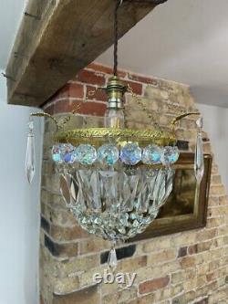 Stunning Vintage Aurora Borealis Cut Crystal Glass Bag Chandelier c 1940's