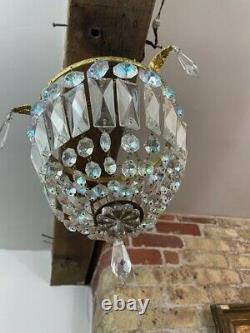 Stunning Vintage Aurora Borealis Cut Crystal Glass Bag Chandelier c 1940's