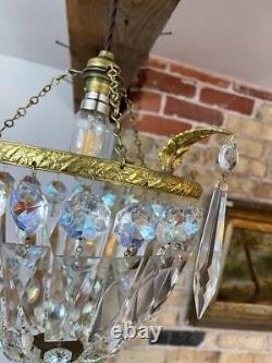 Stunning Vintage Aurora Borealis Cut Crystal Glass Bag Chandelier c 1940's