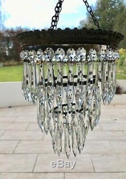 Stunning Vintage Cut Glass Crystal Ceiling Light Chandelier 3 Tiers Icicles +