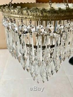 Stunning Vintage Cut Glass Crystal Ceiling Light Chandelier 3 Tiers Icicles +