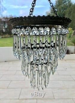 Stunning Vintage Cut Glass Crystal Ceiling Light Chandelier 3 Tiers Icicles +