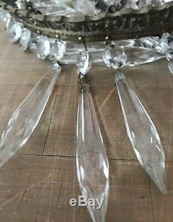Stunning Vintage Cut Glass Crystal Ceiling Light Chandelier 3 Tiers Icicles +
